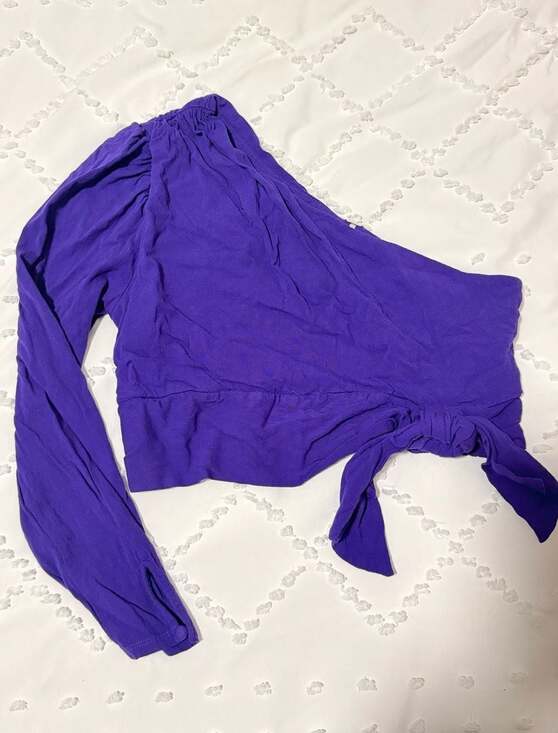 Free People Tops - Free People Purple One Shoulder Long Sleeve Tie Front Crop Top